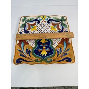 Maxcera Terra Bella Hand Painted Ceramic Square Serving Platter 11 in